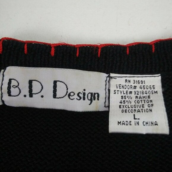 Vtg Christmas Cardigan Sweater Black Beaded BP Design L Grannycore Chic Holiday - Picture 9 of 12